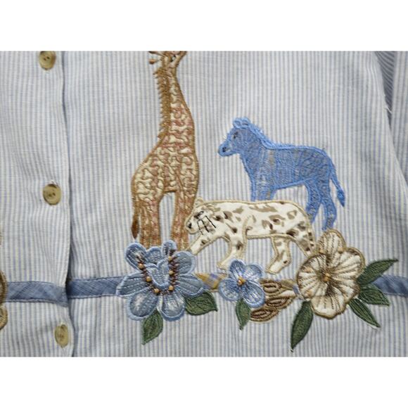 Vtg Casey & Max Blue Pinstripe Animal Print 2pc Set Vest Shirt Sz L Large - Picture 5 of 12